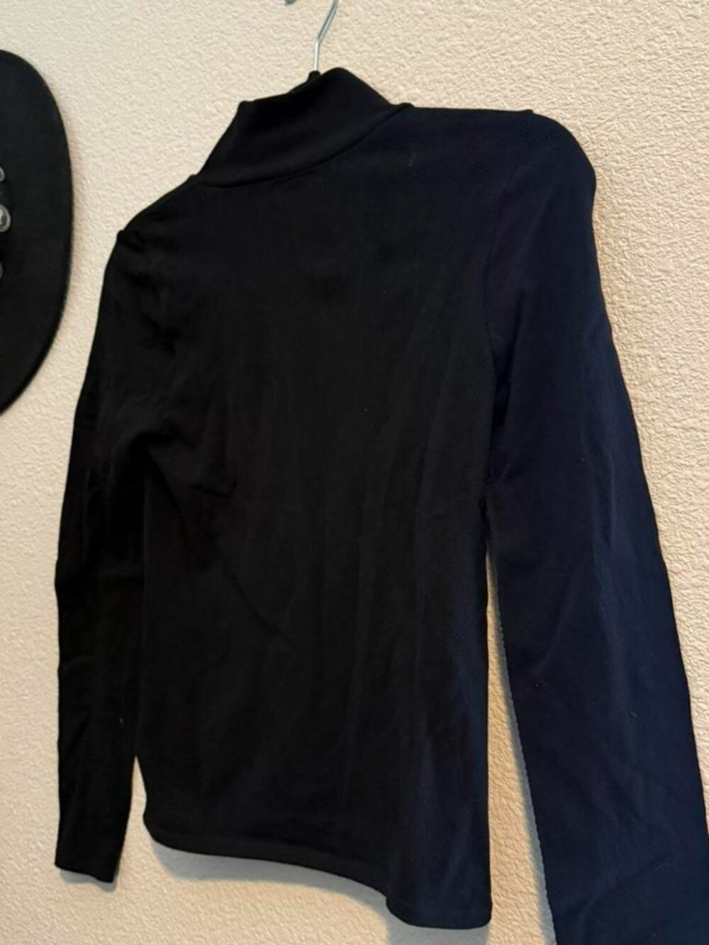 Fabletics black floral mesh turtleneck workout top